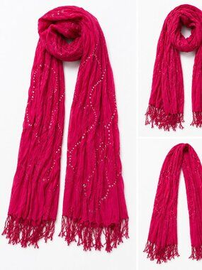Hot Pink Embellished Fringe Scarf / Wrap